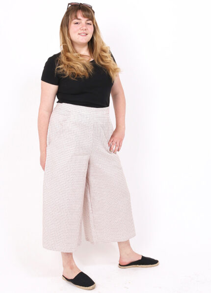 'Check Me Out' Cream Checked Culottes. Vintage style flared plaid culotte pants.