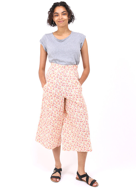 'Coralie' Pink Floral Culottes. Pretty floral high waisted trousers.