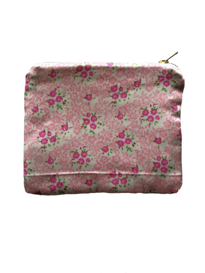 Satin Pink Floral Make Up Bag