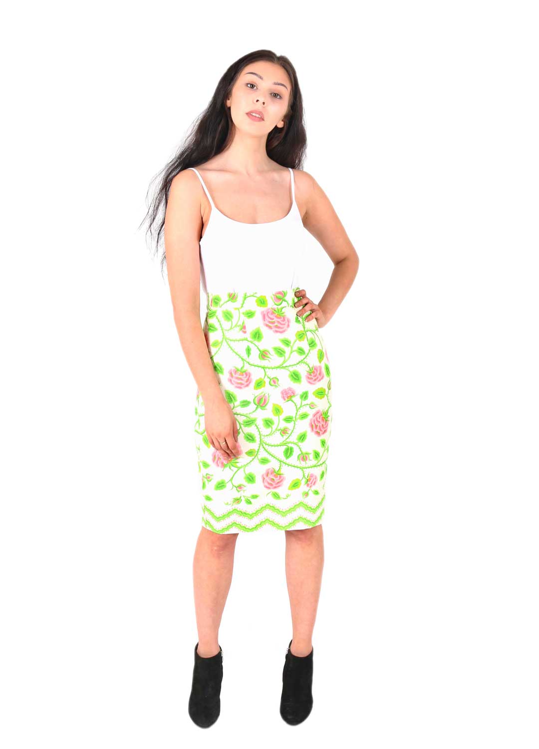 Neon floral shop pencil skirt