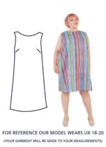 Multi-coloured stripey dress worn by our model Mary in a size UK 18-20.