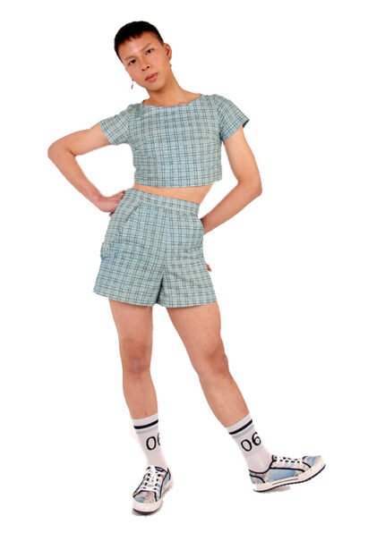 'Picnic in the Park' Green Checked Shorts Two-Piece - UK 10-12