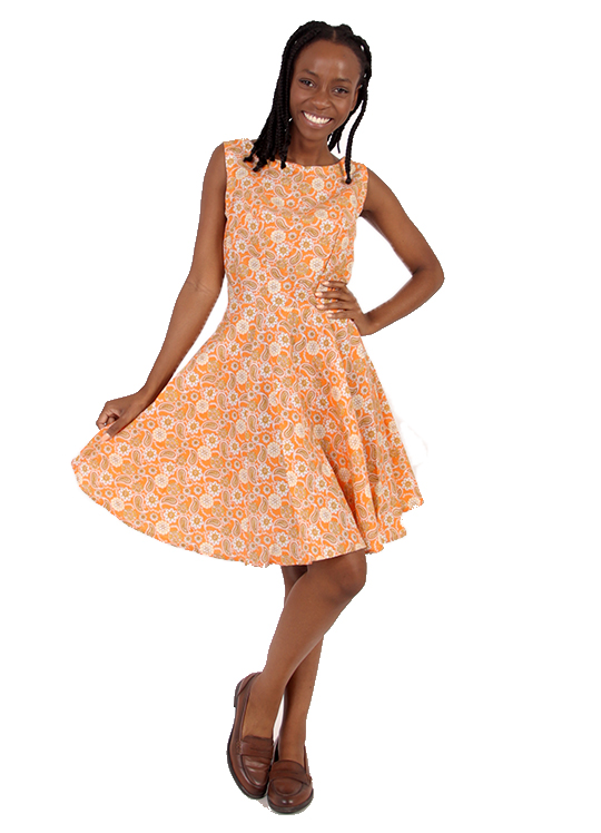 'Sunny Delight' Orange Paisley Amy Dress - UK 6-8