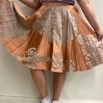 Orange Brocade Circle Skirt- ref 18 - Resale item - Approx 14-16