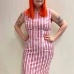 Pink Stipe Pencil Dress- ref 79 - Resale item - Approx 12-14