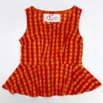 Pink and Orange Check Peplum Crop top - Ref 66 - Resale item - UK 6-8