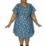 Blue vintage ditsy floral A-line wrapover dress - ref 132 - Resale item - UK 22-24