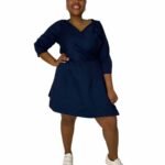 Blue A-line wrapover dress - ref 133 - Resale item - UK 14-16