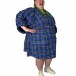 Blue checked A-line dress - ref 120 - Resale item - UK 30-32