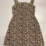 Burgundy floral needlecord A-line strap dress - ref 193 - Resale item - UK 12-14