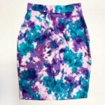 Teal + purple tie dye cotton pencil skirt- ref 173 - Resale item - Approx UK 10-12