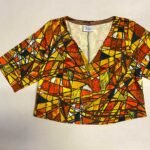 Orange / yellow abstract cotton tee - ref 186 - Resale item - Approx UK 12-14