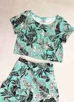 Mint leafy print Crop Top - ref 178 - Resale item - Approx UK 12-14