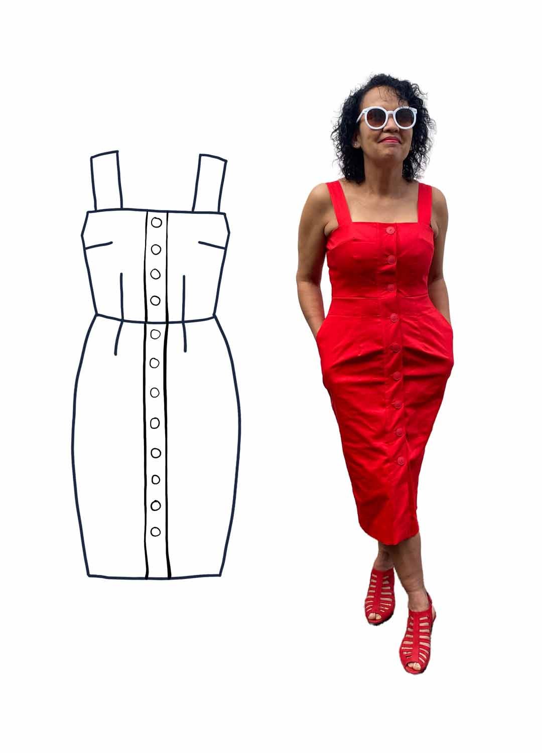 Design your own: Pencil Button-up Strap Dress Design your own: Pencil Button-up Strap Dress - Image 1