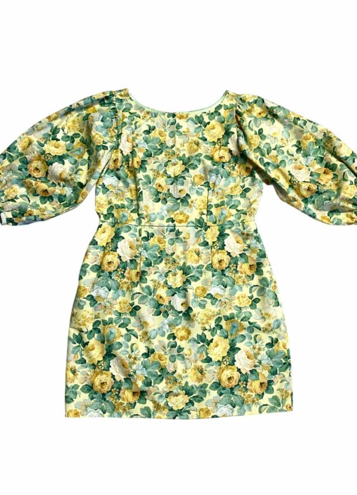 Vintage floral yellow mini dress - ref 205 - Resale item - UK 14-16 - Image 1