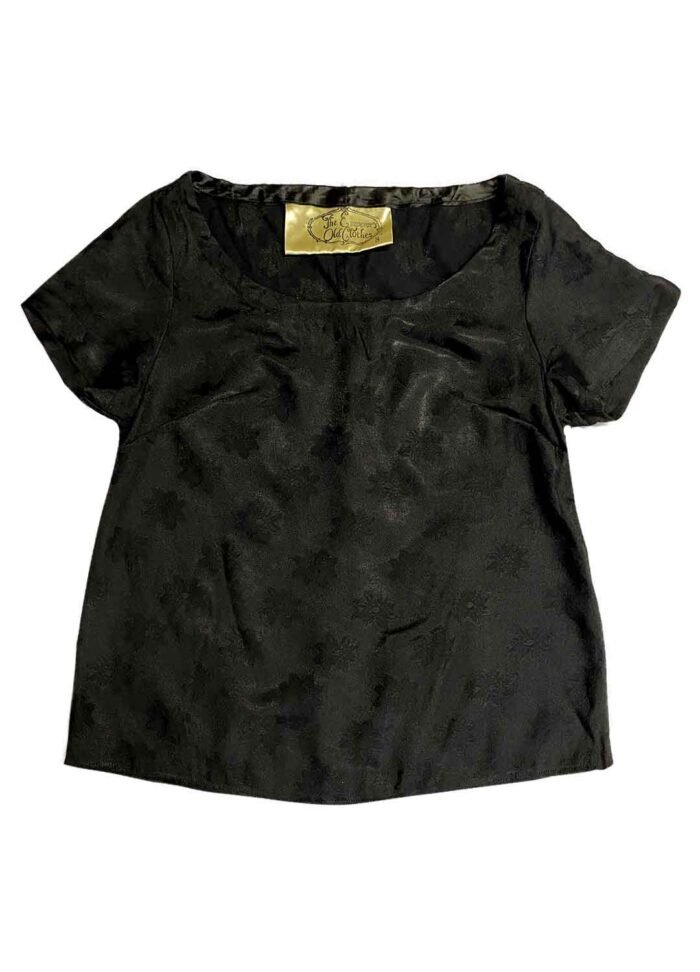 Black Floral Satin Tee - ref 237 - Resale item - Approx 6-8 - Image 1