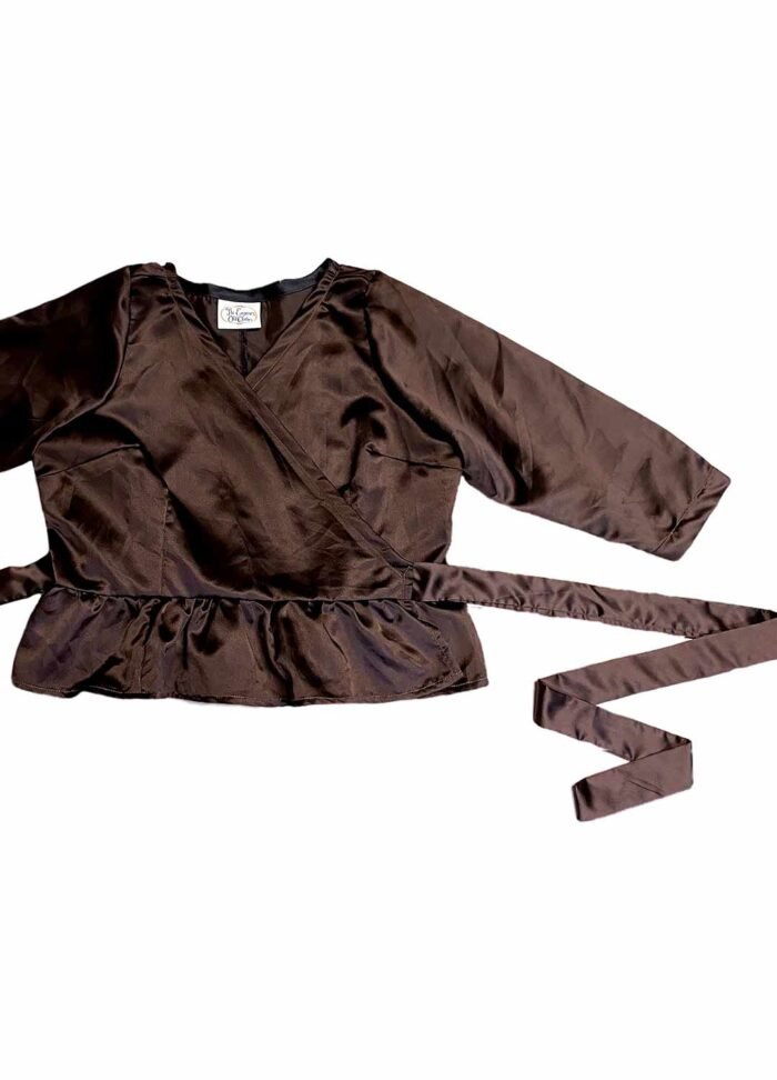 Brown satin wrapover wide leg trouser two piece - ref 220/221 - Resale item - Approx UK 12-14 - Image 2