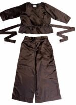 Brown satin wrapover wide leg trouser two piece - ref 220/221 - Resale item - Approx UK 12-14
