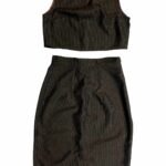 Dark Brown Stripe Wool Pencil Skirt Two Piece - Ref 235/236 - Resale item - UK 10-12