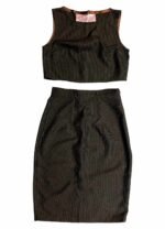 Dark Brown Stripe Wool Pencil Skirt Two Piece - Ref 235/236 - Resale item - UK 10-12