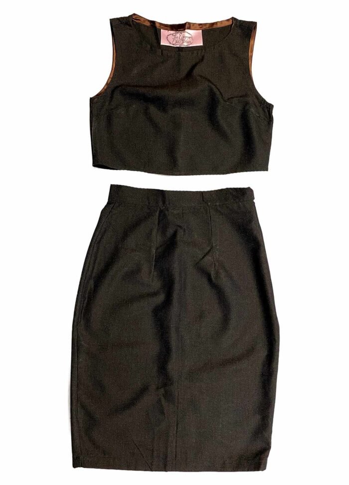 Dark Brown Stripe Wool Pencil Skirt Two Piece - Ref 235/236 - Resale item - UK 10-12 - Image 1