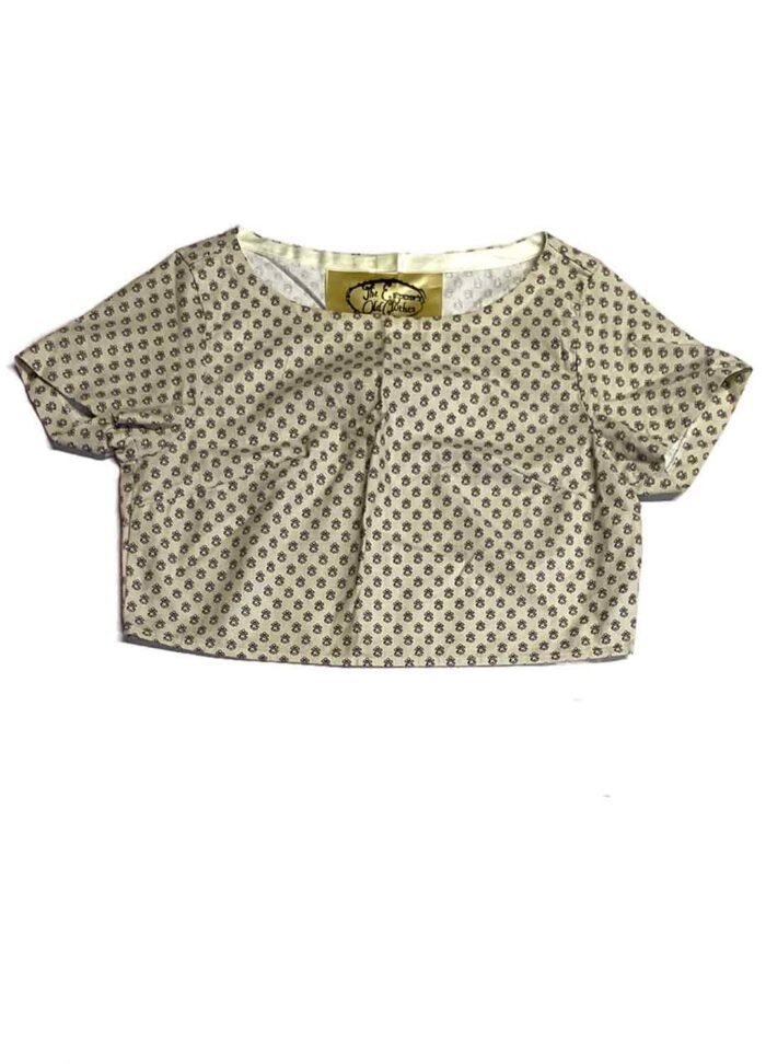 Beige floral patterned cotton crop top - ref 233 - Resale item - Approx UK 10-12 - Image 1
