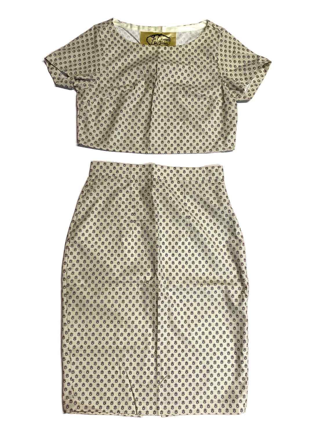 Beige floral patterned cotton pencil skirt two piece - Ref 233/234 - Resale item - UK 10-12 Beige floral patterned cotton pencil skirt two piece - Ref 233/234 - Resale item - UK 10-12 - Image 1