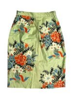 Green floral patterned cotton pencil skirt – ref 226 – Resale item – Approx UK 10-12