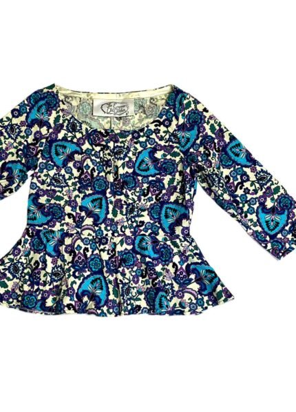 Blue floral cotton crop top - ref 232 - Resale item - Approx UK 10-12