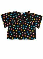 Black polkadot cotton tee - ref 263 - Resale item - Approx UK 22-24